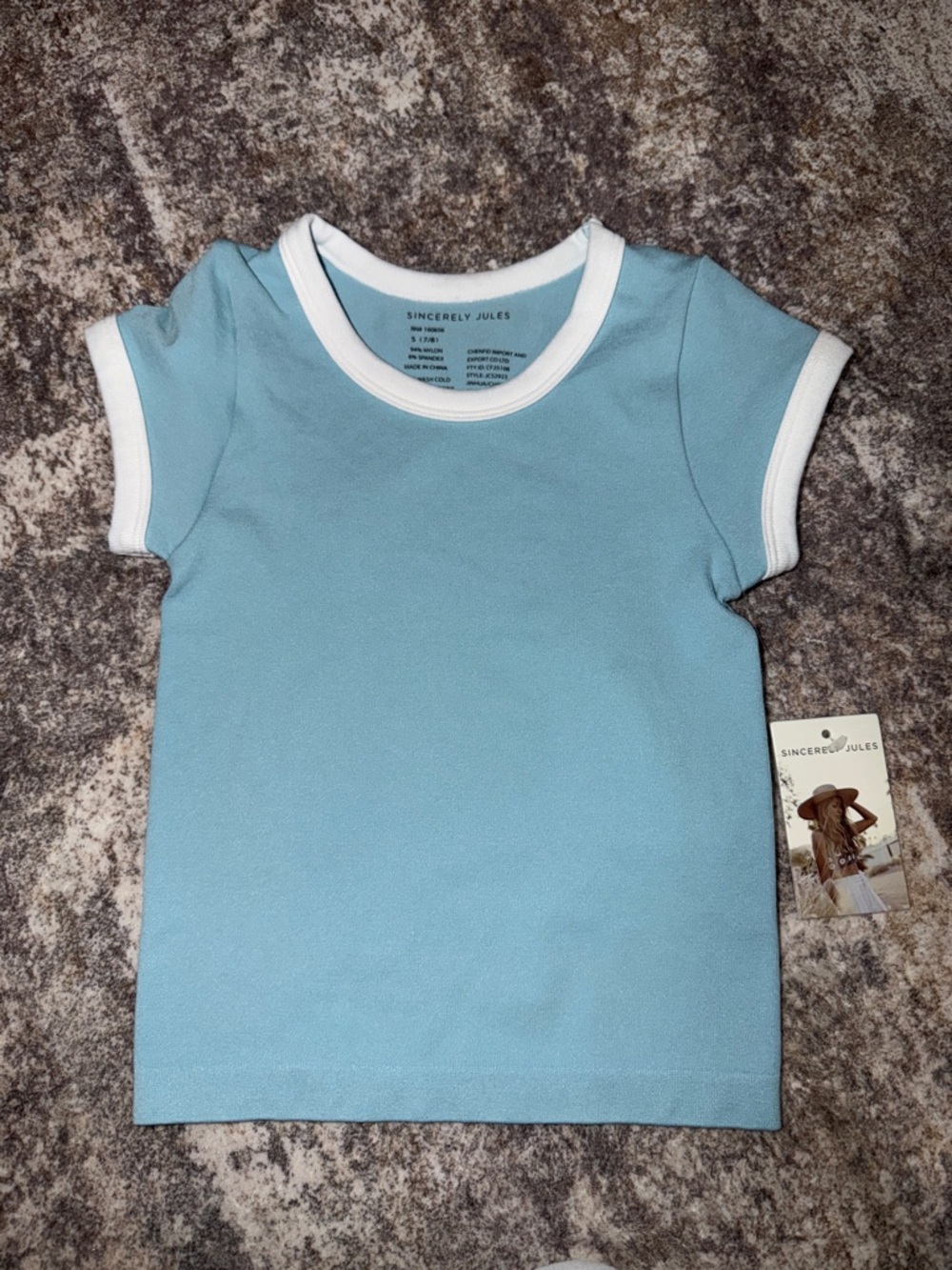 Sincerely Jules Light Blue Ribbed Tee with White Trim